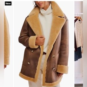 NWT Mari Double Breasted Reversible Faux Shearling Coat